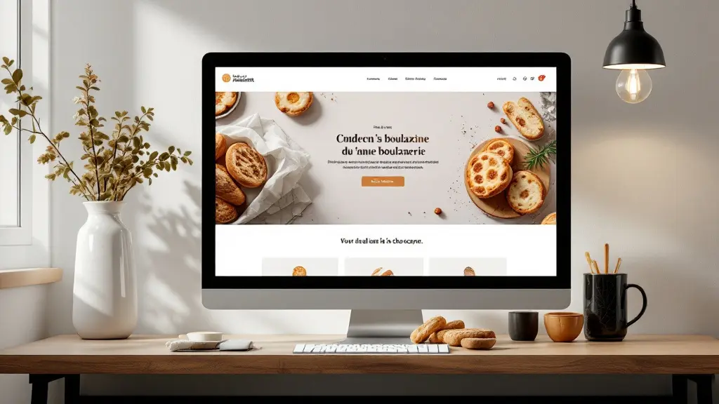 Page d'accueil du site vitrine d'une boulangerie de quartier, aperçu à l'écran